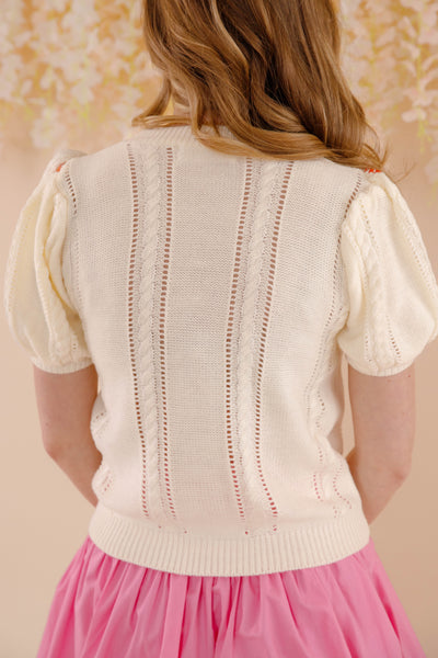 Floral Embroidered Pointelle Knitted Top- Women's Knit Sweater Top- Strut&Bolt