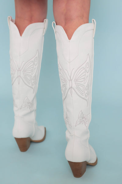 Butterfly Embroidered Western Boots- White Butterfly Boots- Billini USA