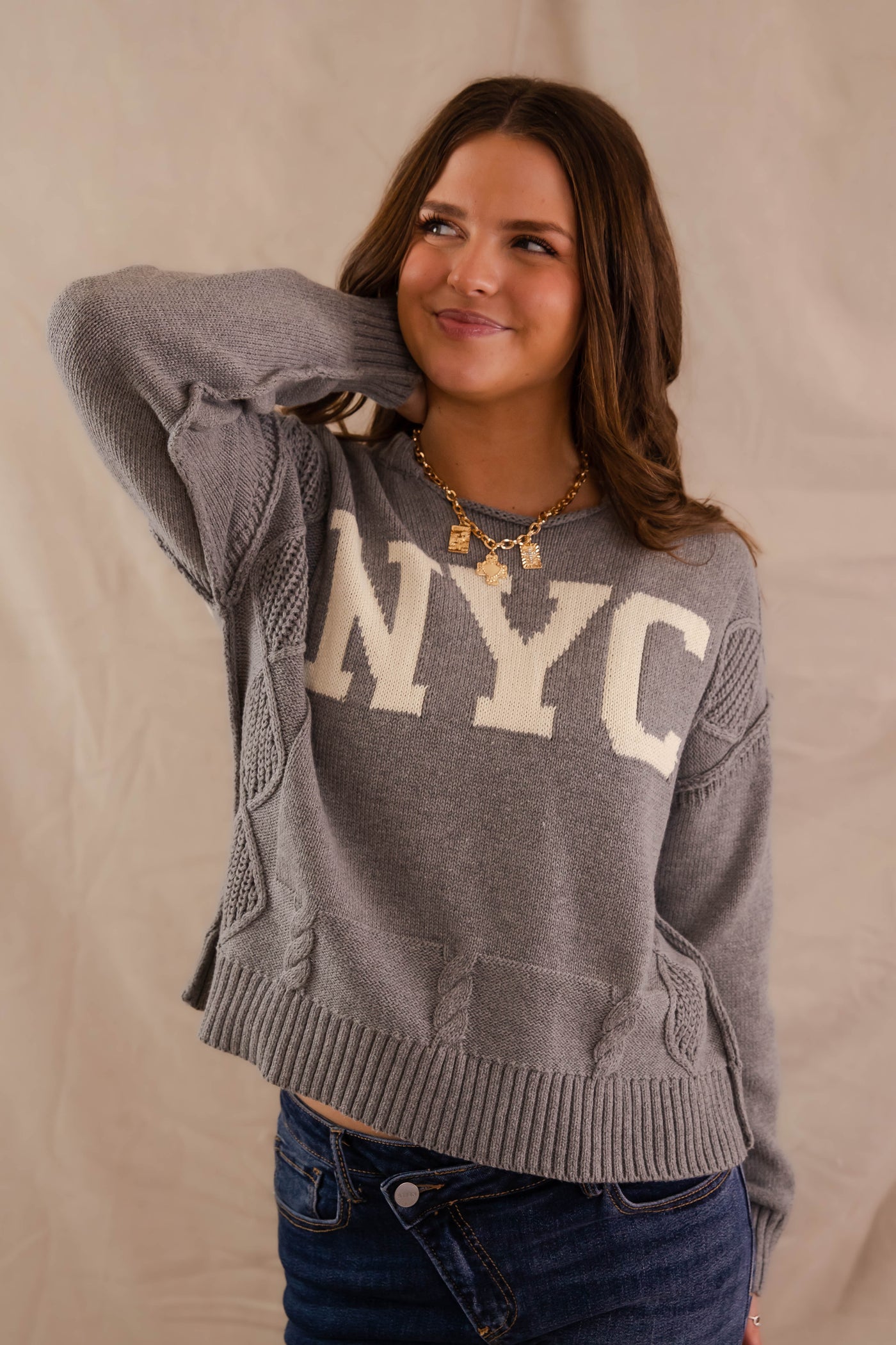 Women's Knitted NYC Sweater- Cable Knit New York Sweater- Aaron and Amber Paris Sweater