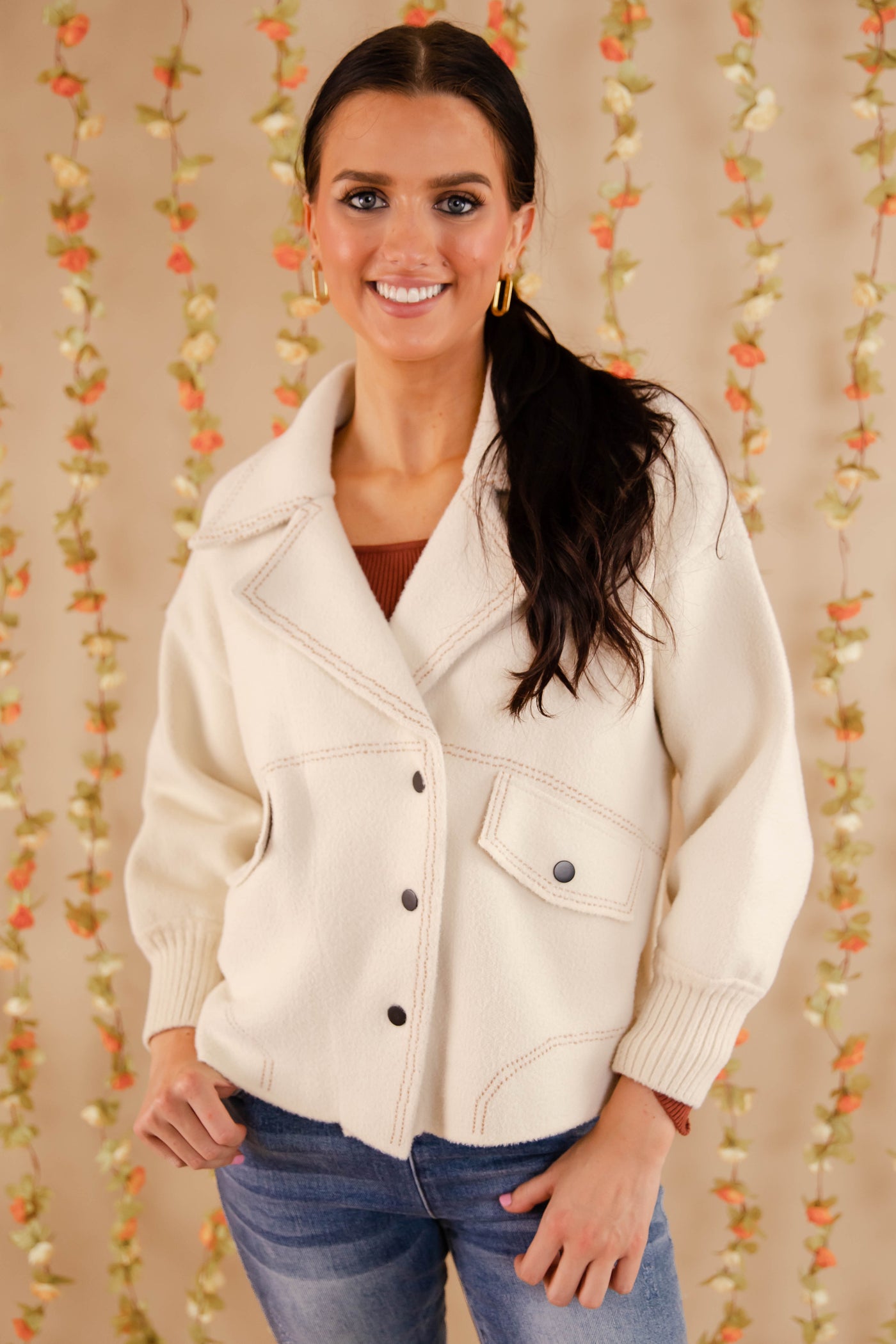 Women's Sweater Jacket- Women's Ivory Winter Coat- Women's Preppy Winter Tops