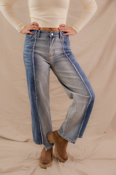 Frayed Mineral Wash Jeans- Women's Trendy Jeans- Women's Vintage-Inspired Denim