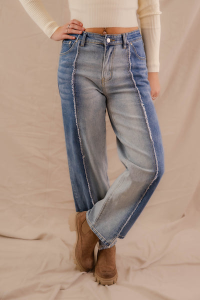 Frayed Mineral Wash Jeans- Women's Trendy Jeans- Women's Vintage-Inspired Denim