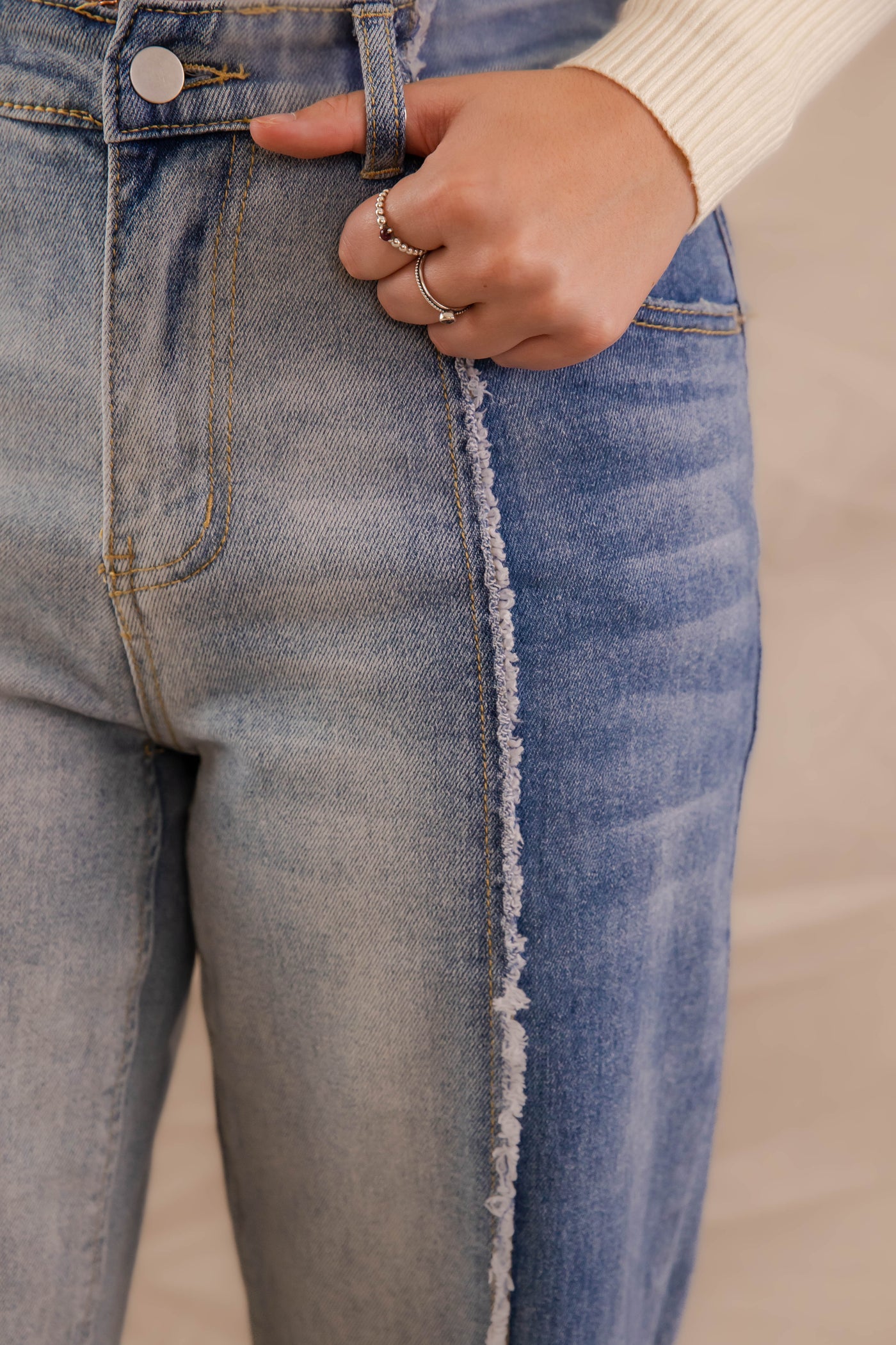 Frayed Mineral Wash Jeans- Women's Trendy Jeans- Women's Vintage-Inspired Denim