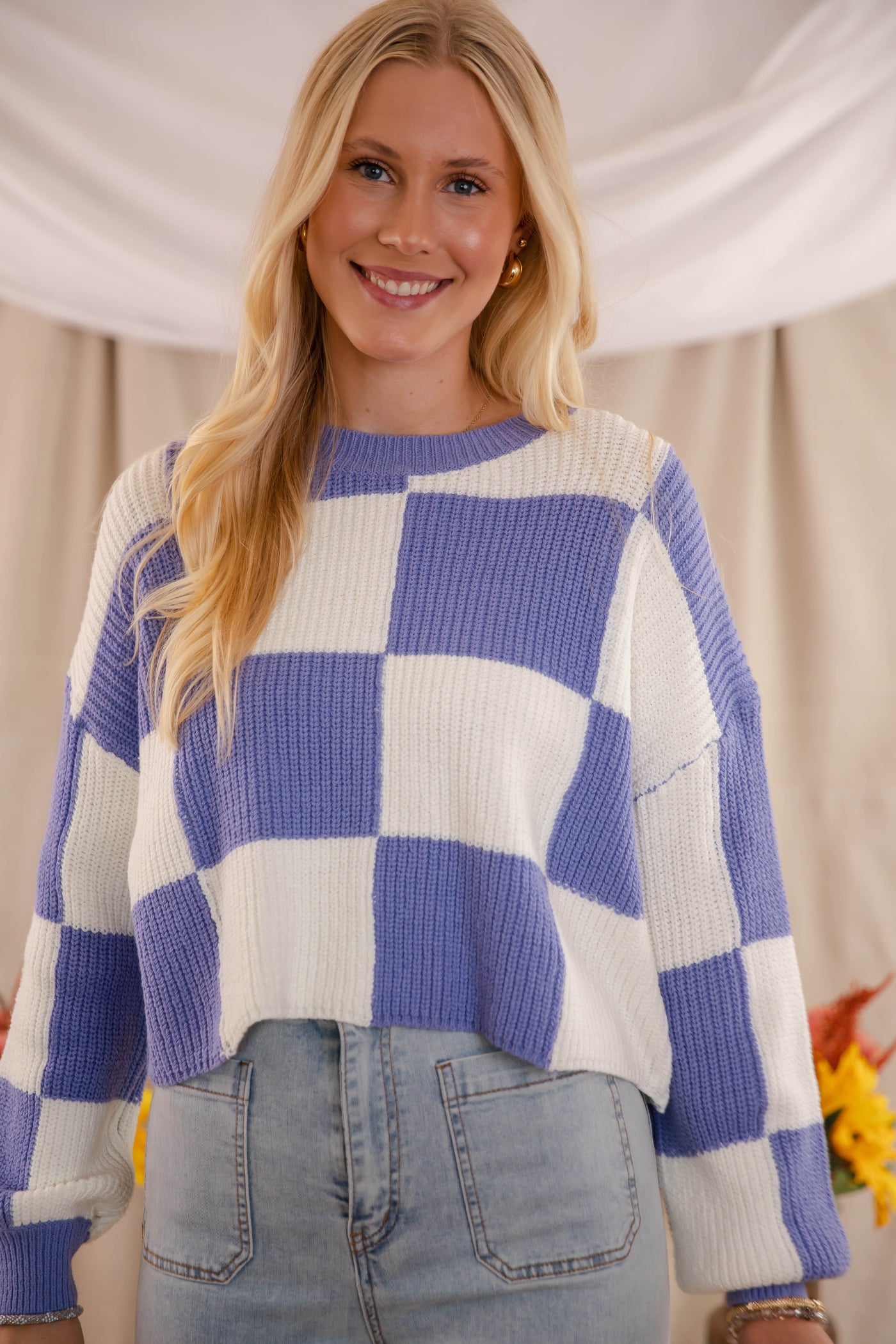 Women's Checkered Sweater- Women's Trendy Sweaters- Fun Check Sweater