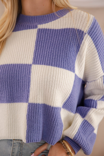 Women's Checkered Sweater- Women's Trendy Sweaters- Fun Check Sweater