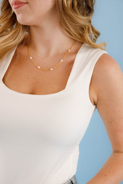 Women's White Bodysuit- Stretchy White Bodysuit- Square Neck Bodysuit