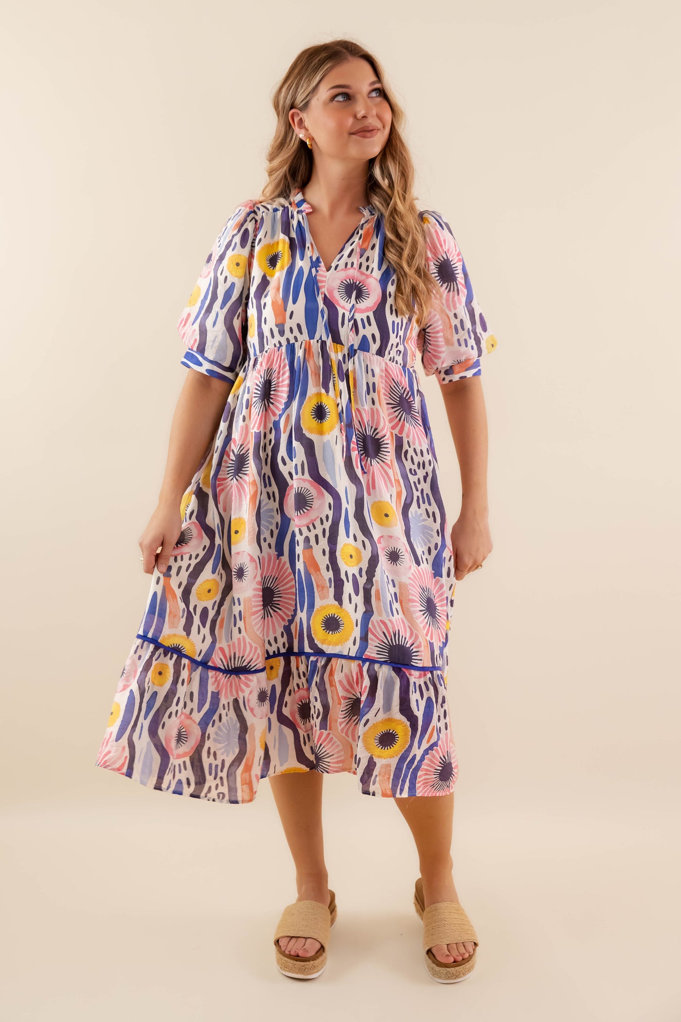 Abstract Tiered Midi Dress- Women's Summer Midi Dress- Umgee Dresses