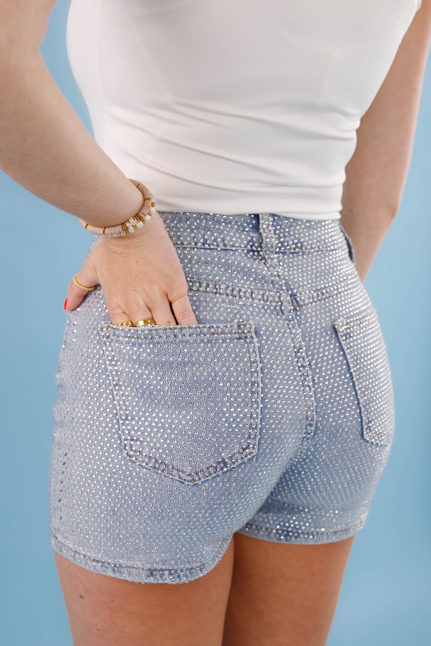 Denim Rhinestone Shorts- Rhinestone Concert Shorts- Fully Rhinestoned Shorts