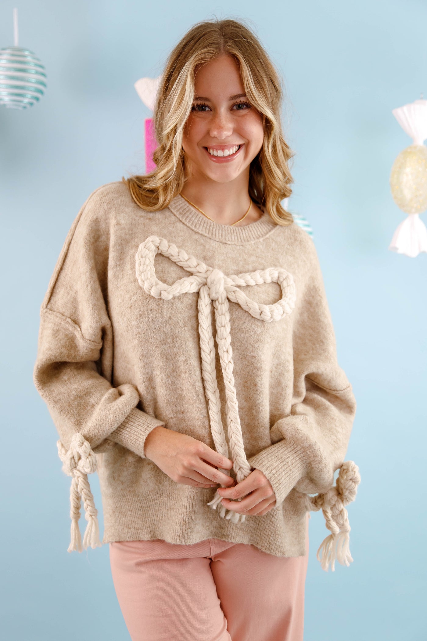 Oversized Bow Sweater- Women's Large Knitted Bow Sweater- Sofie The Label Sweater