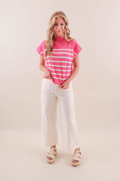 Women's Pink and White Stripe Blouse- Women's Preppy Tops- Eesome Tops