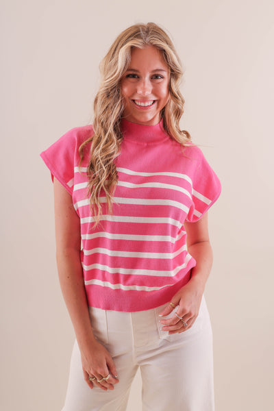 Women's Pink and White Stripe Blouse- Women's Preppy Tops- Eesome Tops