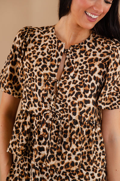 Leopard Tie Front Blouse- Women's Leopard Matching Set- Women's Cheetah Matching Two-Piece Set