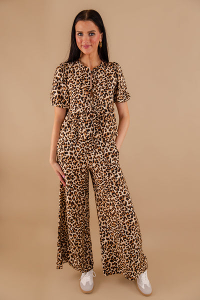 Leopard Flare Pants- Women's Leopard Matching Set- Women's Cheetah Matching Two-Piece Set