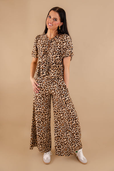 Leopard Flare Pants- Women's Leopard Matching Set- Women's Cheetah Matching Two-Piece Set