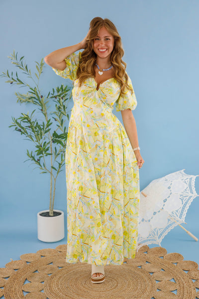 Colorful Drop Waist Maxi Dress- Women's Vacation Dresses- Open Back Maxi Dress