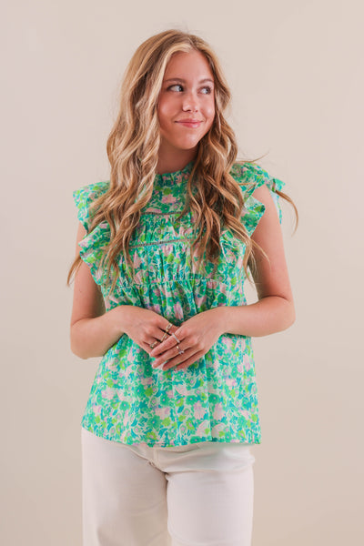 Green Babydoll Style Top- Women's Preppy Tops- Women's Colorful Blouse