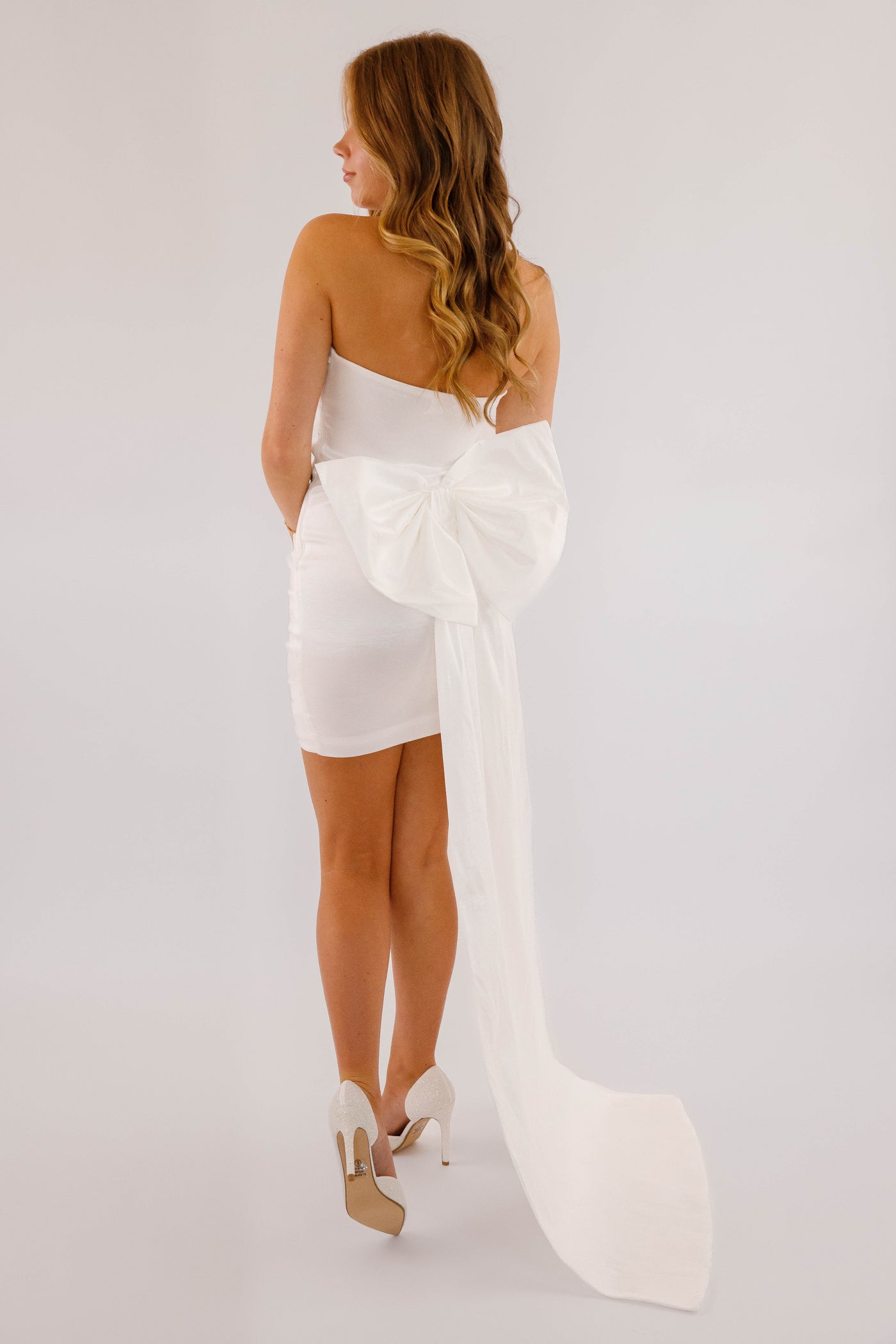 White Mini Dress- White Bow Back Dress- Bridal Bow Dress- Fun White Party Dress