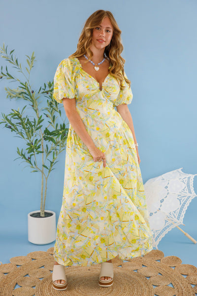 Colorful Drop Waist Maxi Dress- Women's Vacation Dresses- Open Back Maxi Dress