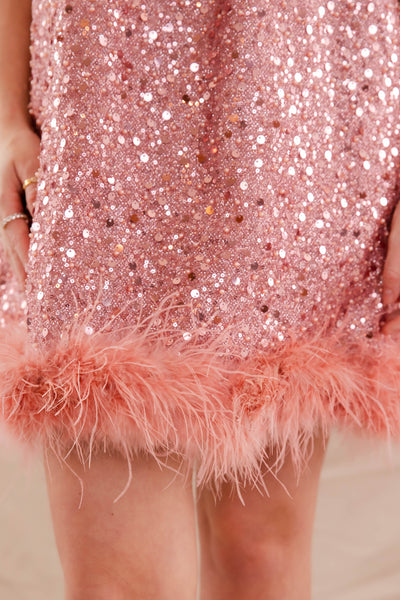 Hot Pink Feather Dress- Women's Pink Sequin Dress- Sequin Feather Dress