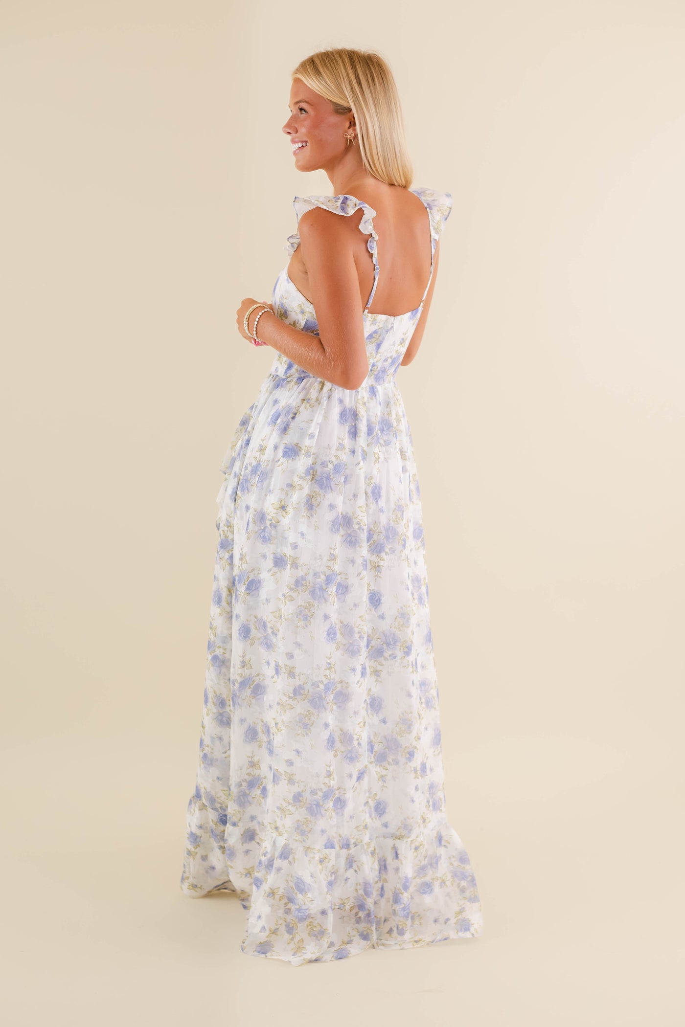 Blue Rose Printed Dress-High-Low Maxi Dress- Storia Floral Print Dress