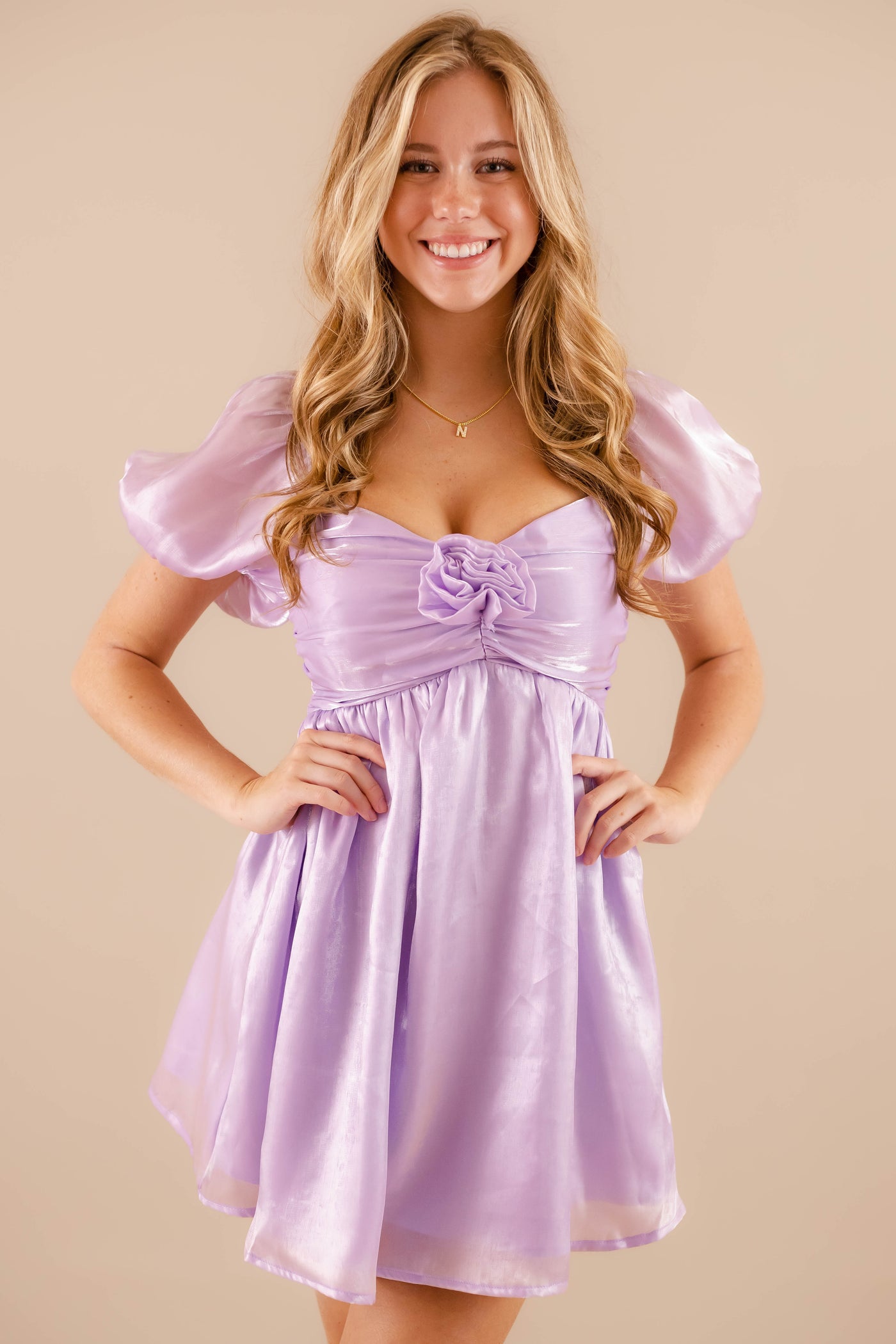 Lilac Mini Dress For Women- Rosette Dress- Lena Dresses