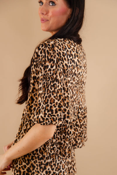 Leopard Tie Front Blouse- Women's Leopard Matching Set- Women's Cheetah Matching Two-Piece Set