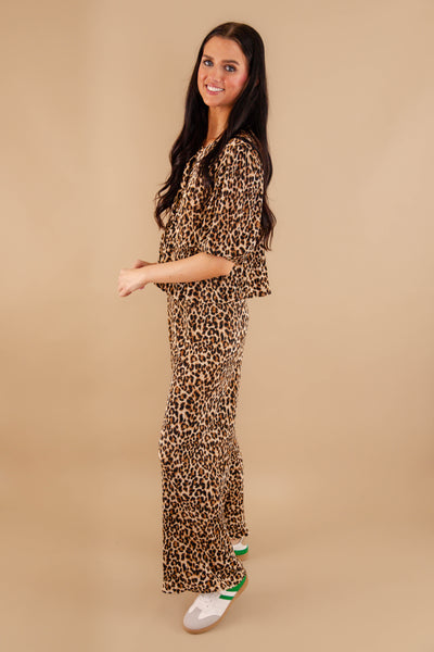 Leopard Flare Pants- Women's Leopard Matching Set- Women's Cheetah Matching Two-Piece Set