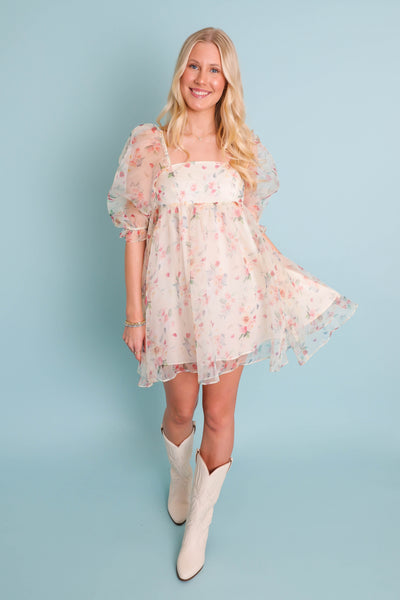 Women's Babydoll Dress- Women's Tulle Floral Dress- Storia Dresses