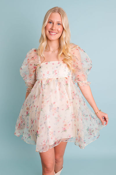 Women's Babydoll Dress- Women's Tulle Floral Dress- Storia Dresses