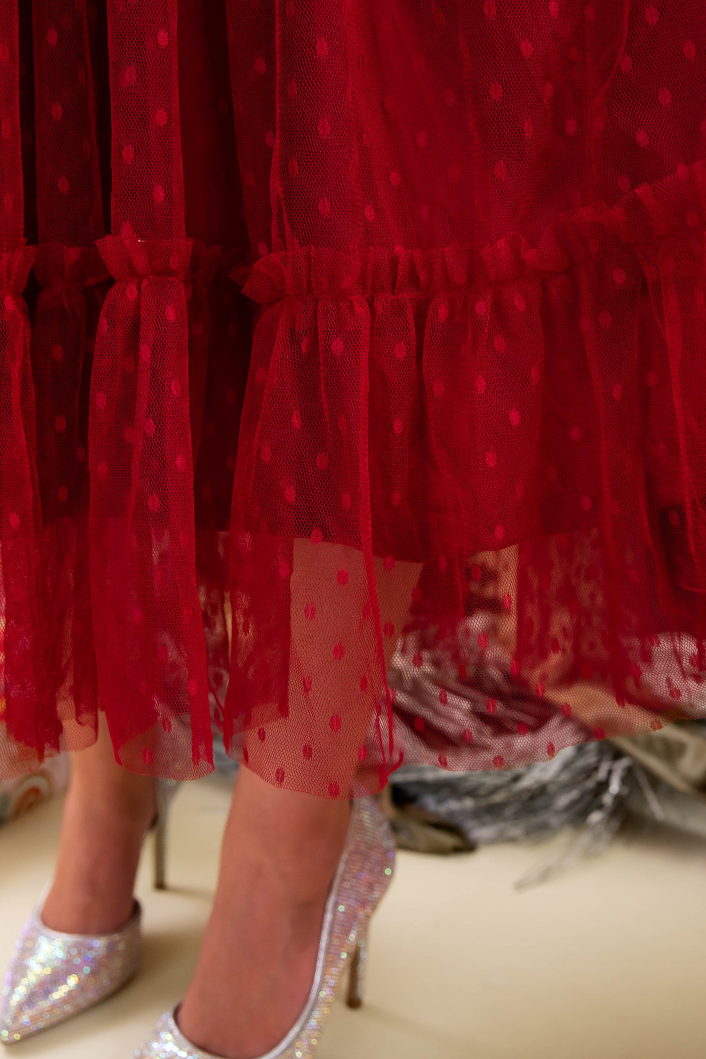 Wine Colored Midi Dress- Tulle Midi Dress- Holiday Party Dress