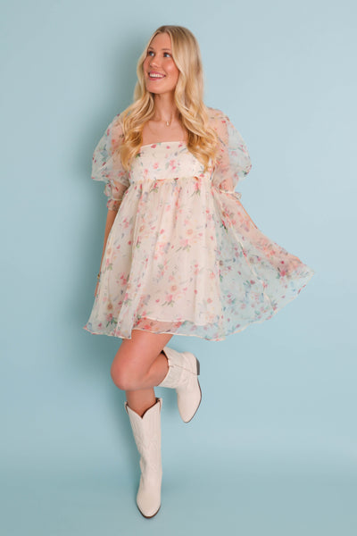 Women's Babydoll Dress- Women's Tulle Floral Dress- Storia Dresses