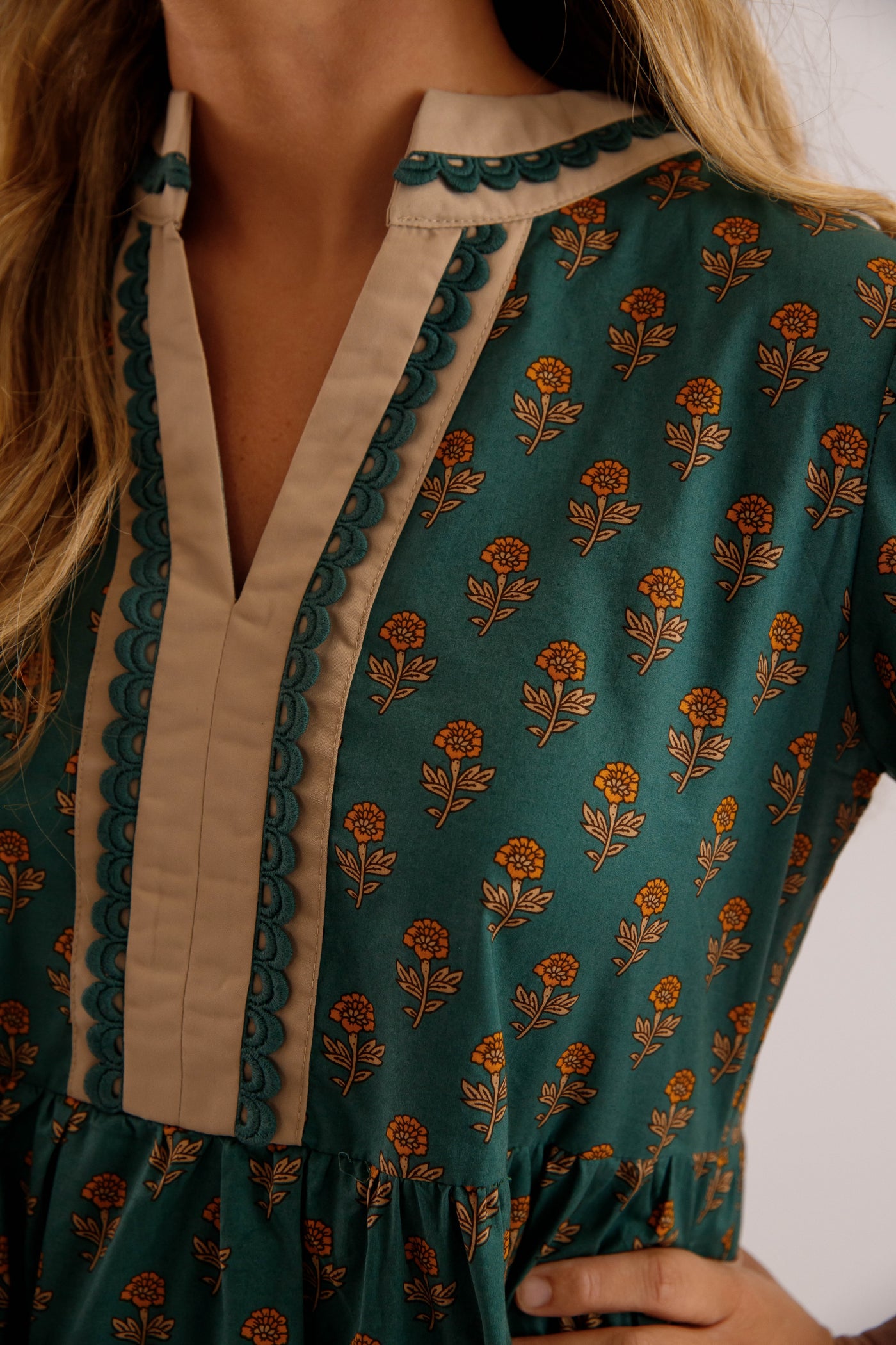 Dark Green Floral Print Short Dress- She + Sky Floral Printed Dress