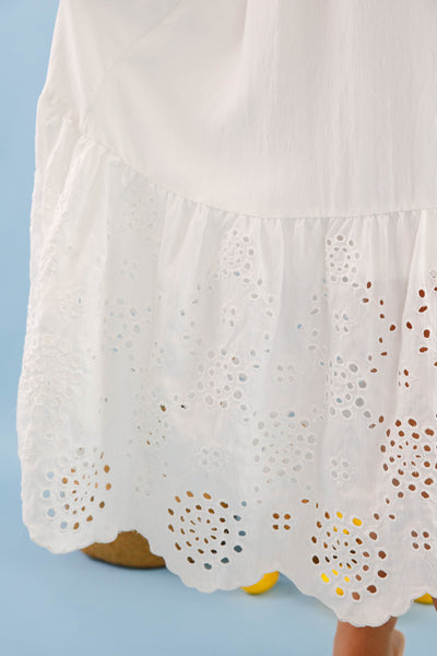 Women's White Midi Dress- White Eyelet Beach Dress- Women's Bridal Shower Dress