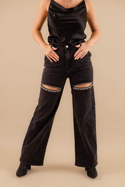 Crystal Slit Jeans- Taylor Rhinestone Jeans- Heart Rhinestone Denim