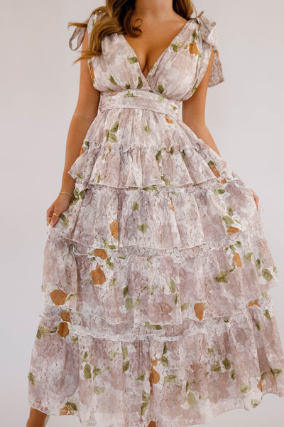 Tiered Formal Maxi Dress- Women's Fall Floral Maxi- Clothing Company Dresses