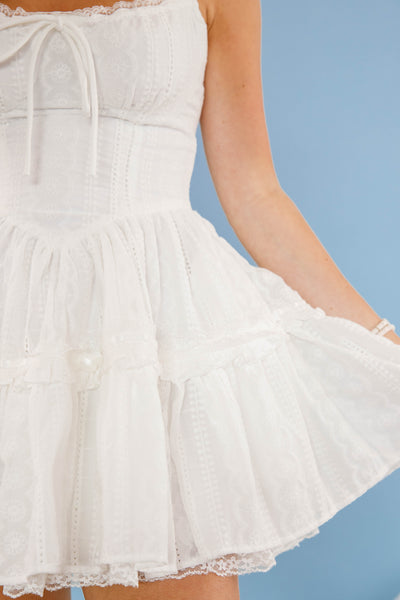 Women's White Lace Mini Dress- Corset Style White Dress- Country Concert Dresses