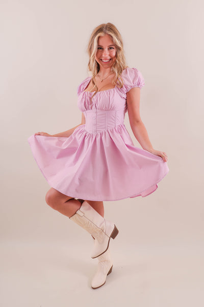 Lavender Corset Style Dress- Women's Puff Sleeve Corset Dress- Mable Dresses