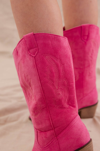 Women's Hot Pink Cowboy Boots- Women's Pink Western Boots- Faux Suede Pink Boots