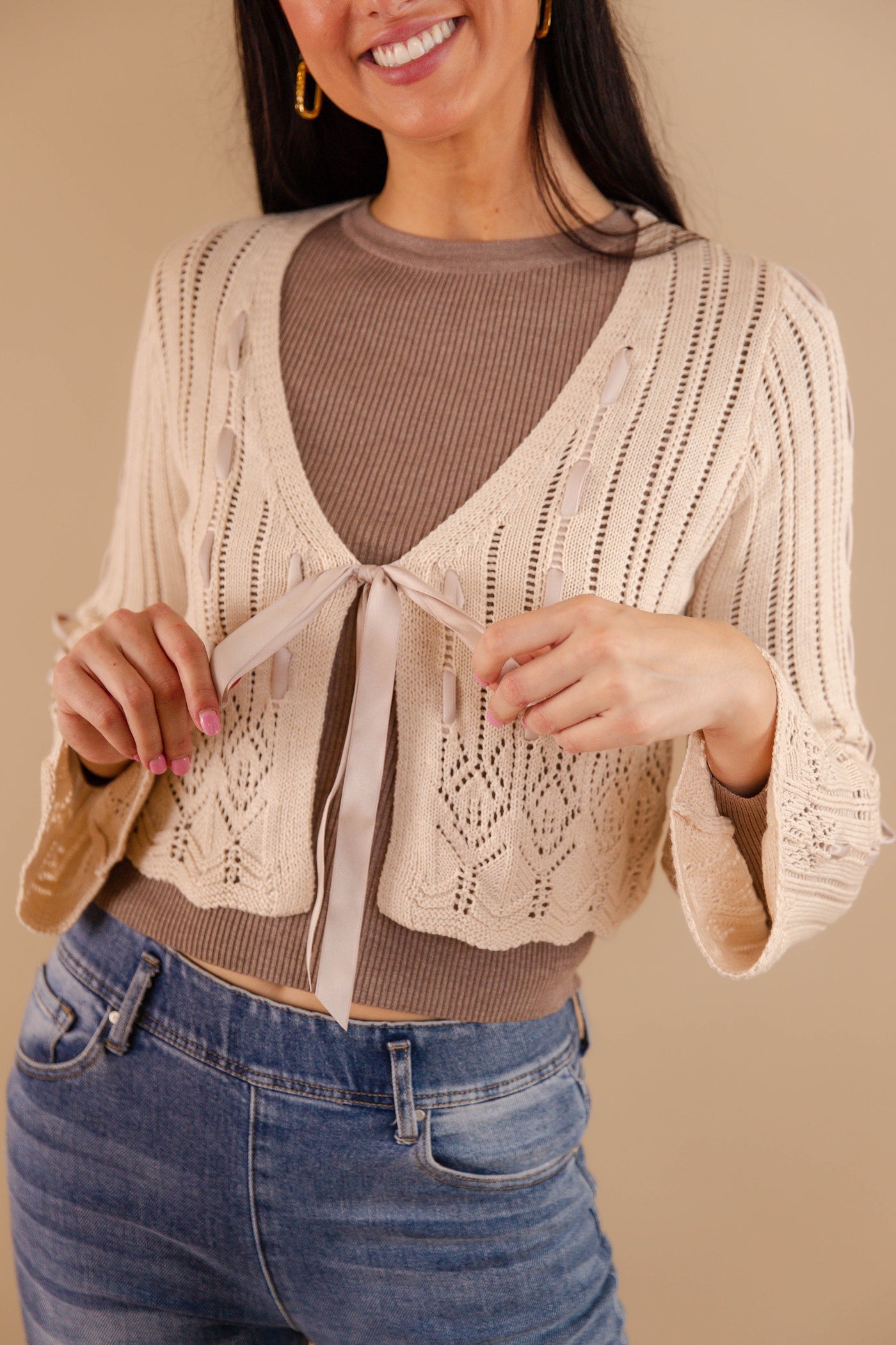 Crotchet Cardigan With Ribbon Tie- Women's Coquette Cardigan- Storia Cardigans