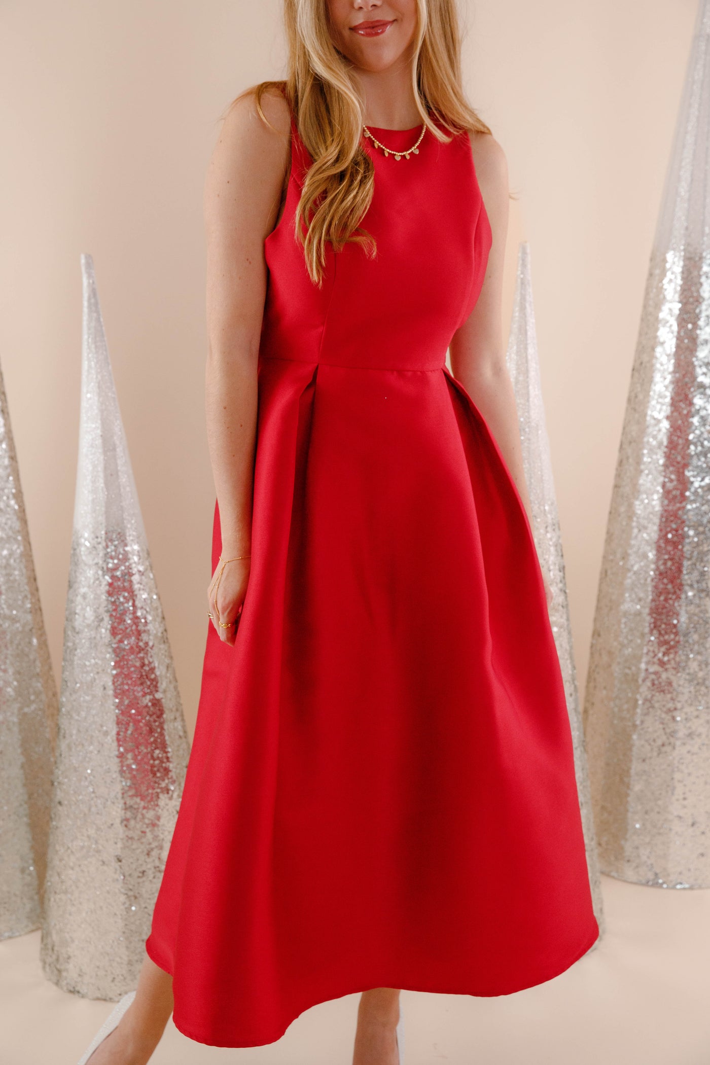 Red Midi Dress With Bow- Elegant Red Event Dress- B Right Red Dress