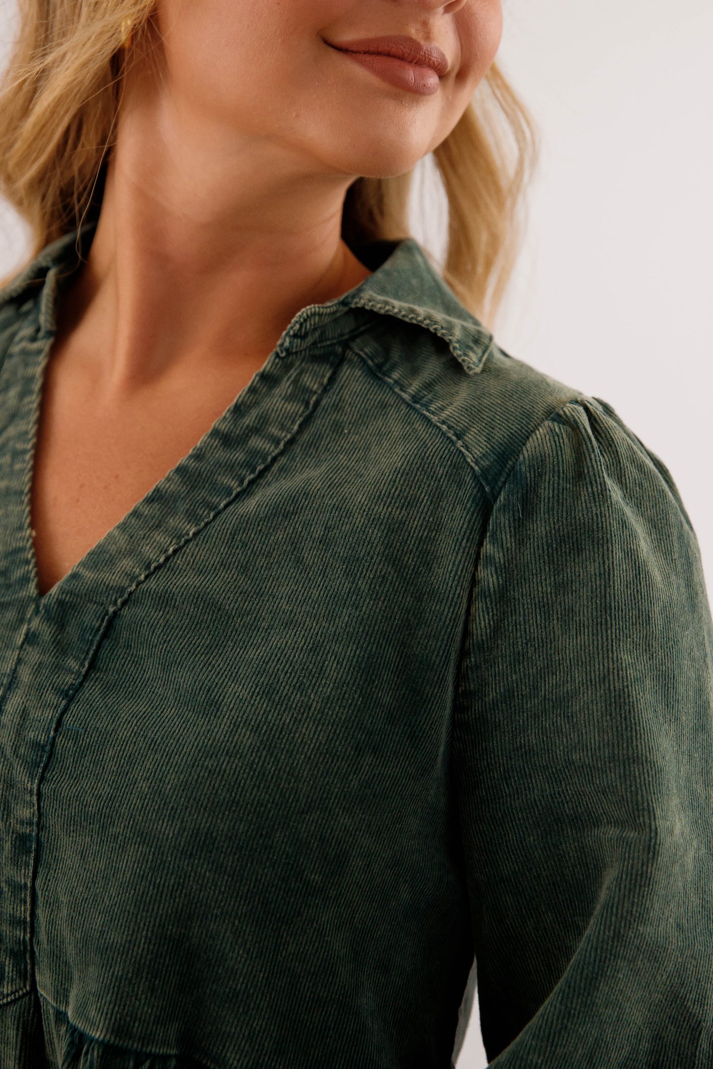 Olive Tiered Corduroy Dress- Fringe Hem Pocket Dress- Women's Fall and Winter Dresses