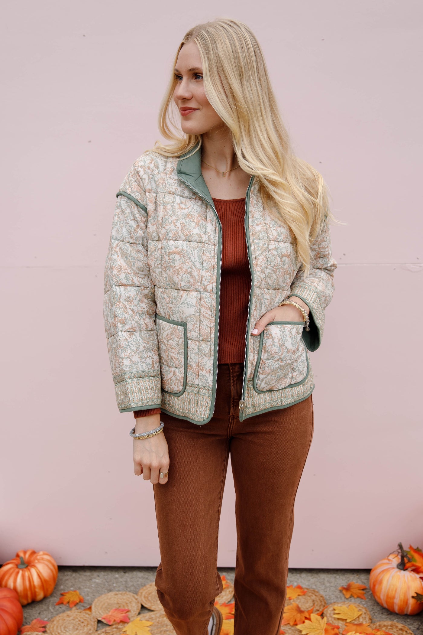 Vintage Paisley Reversible Quilted Jacket- Women's Reversible Fall Jacket- Olive Green Quilted Jacket