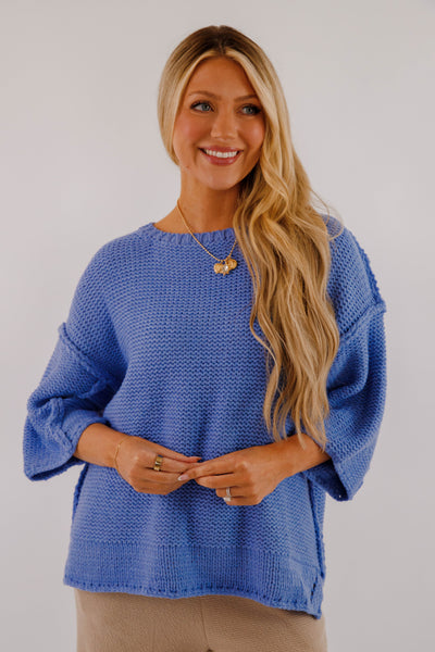 Chunky Knit Blue Sweater- Women's Oversized Knit Sweater