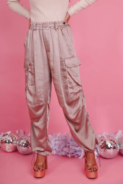 Silky Wide Leg Cargo Pants- Women's Trendy Cargo Pants- Silk Cargo Pant
