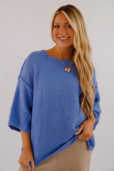 Chunky Knit Blue Sweater- Women's Oversized Knit Sweater