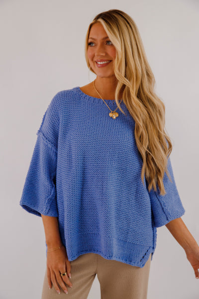 Chunky Knit Blue Sweater- Women's Oversized Knit Sweater