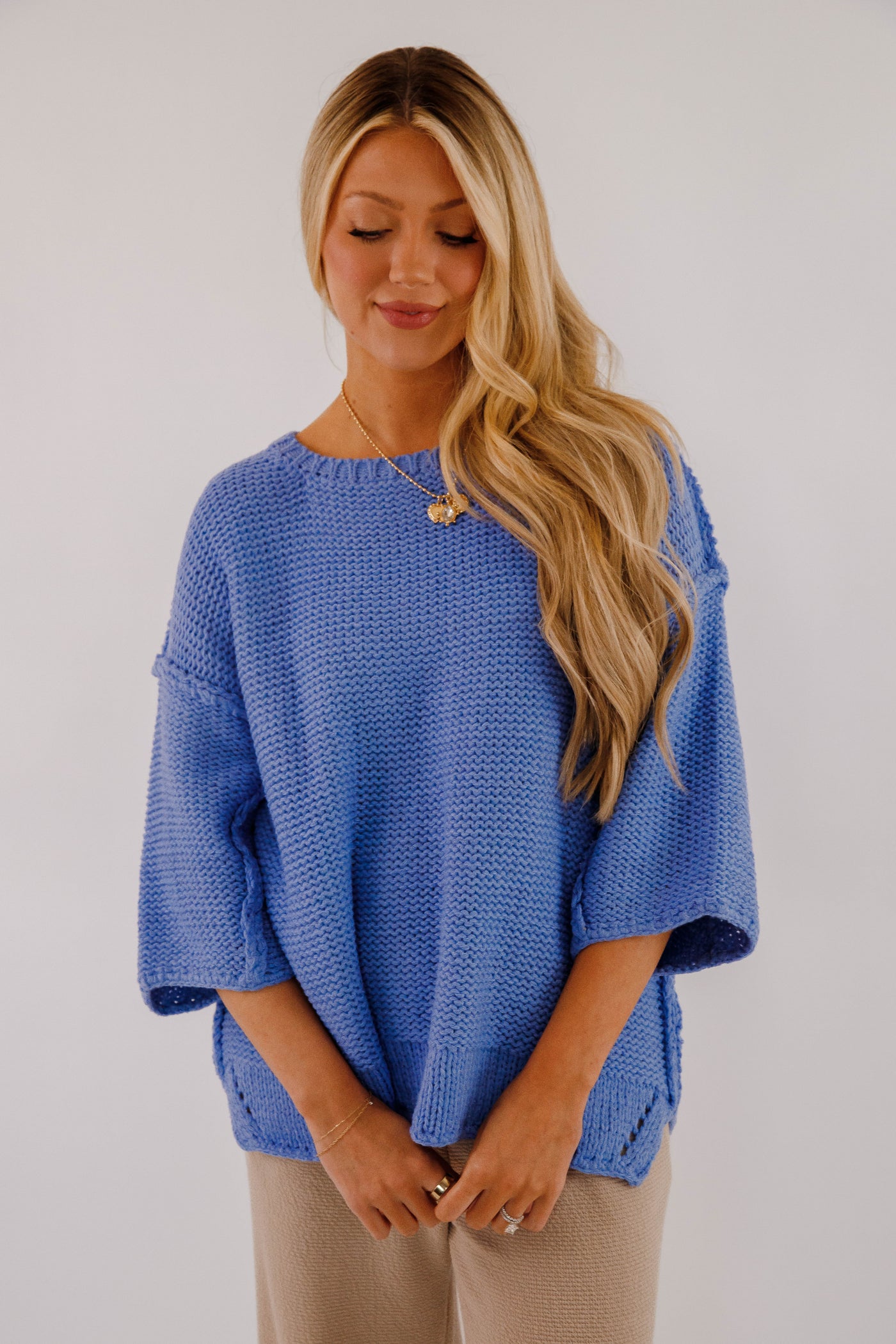 Chunky Knit Blue Sweater- Women's Oversized Knit Sweater