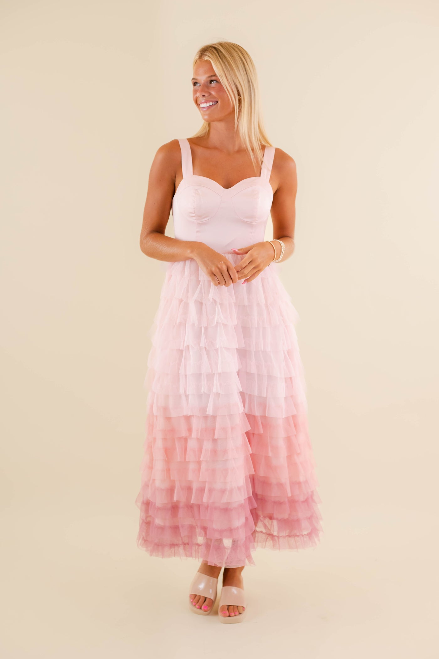 Gorgeous Tiered Pink Tulle Midi Dress- Pink Ombre Tulle Dress- Women's Tulle Party Dress