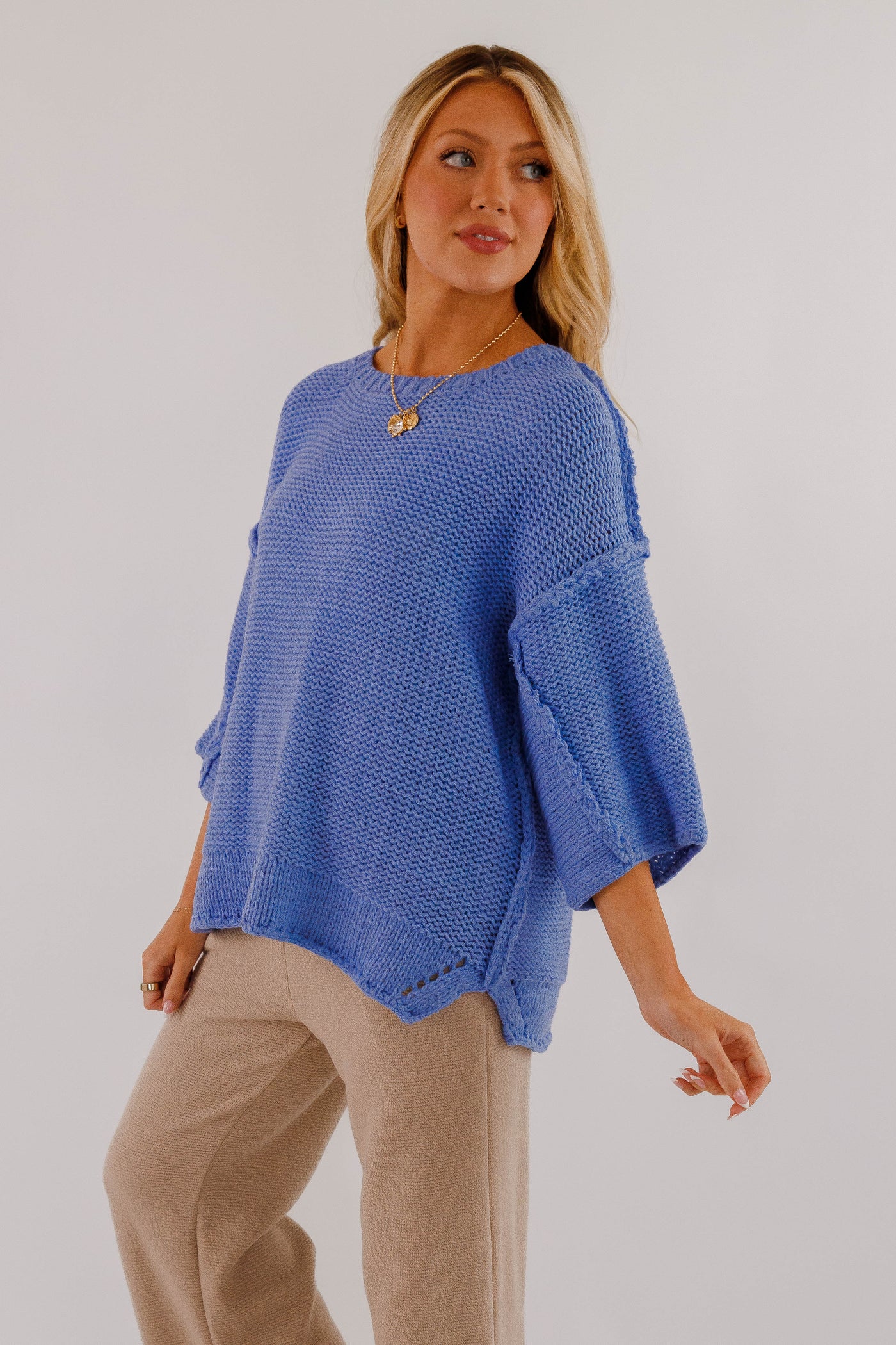 Chunky Knit Blue Sweater- Women's Oversized Knit Sweater