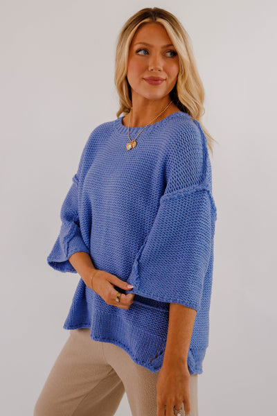 Chunky Knit Blue Sweater- Women's Oversized Knit Sweater